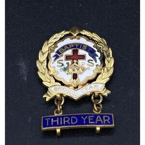 Baptist Sunday School 3rd Year Pin Little System Cross & Crown by Uncas
